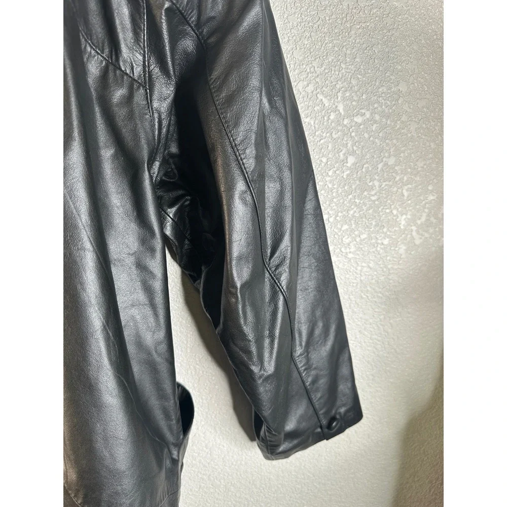Comint Women's Black Vintage Oversized Leather Trench Coat Size Medium
